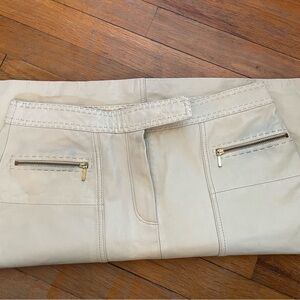 Vakko Cream Leather Skirt